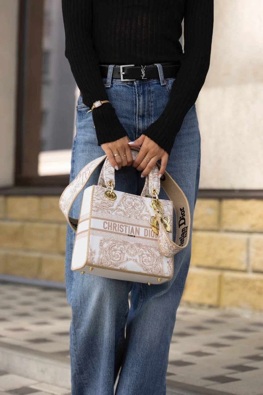 Lady Dior D-Lite Medium Blue Late Toile De Jouy White/Gold - Зображення 12